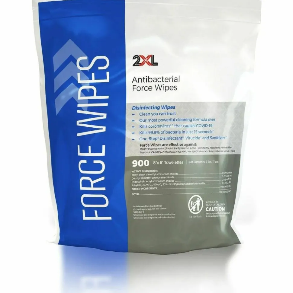 2XL FORCE Disinfecting Wipes Refill, 1-Ply, 6 x 8, Unscented, White, 900/Pack, 4 Packs/Carton