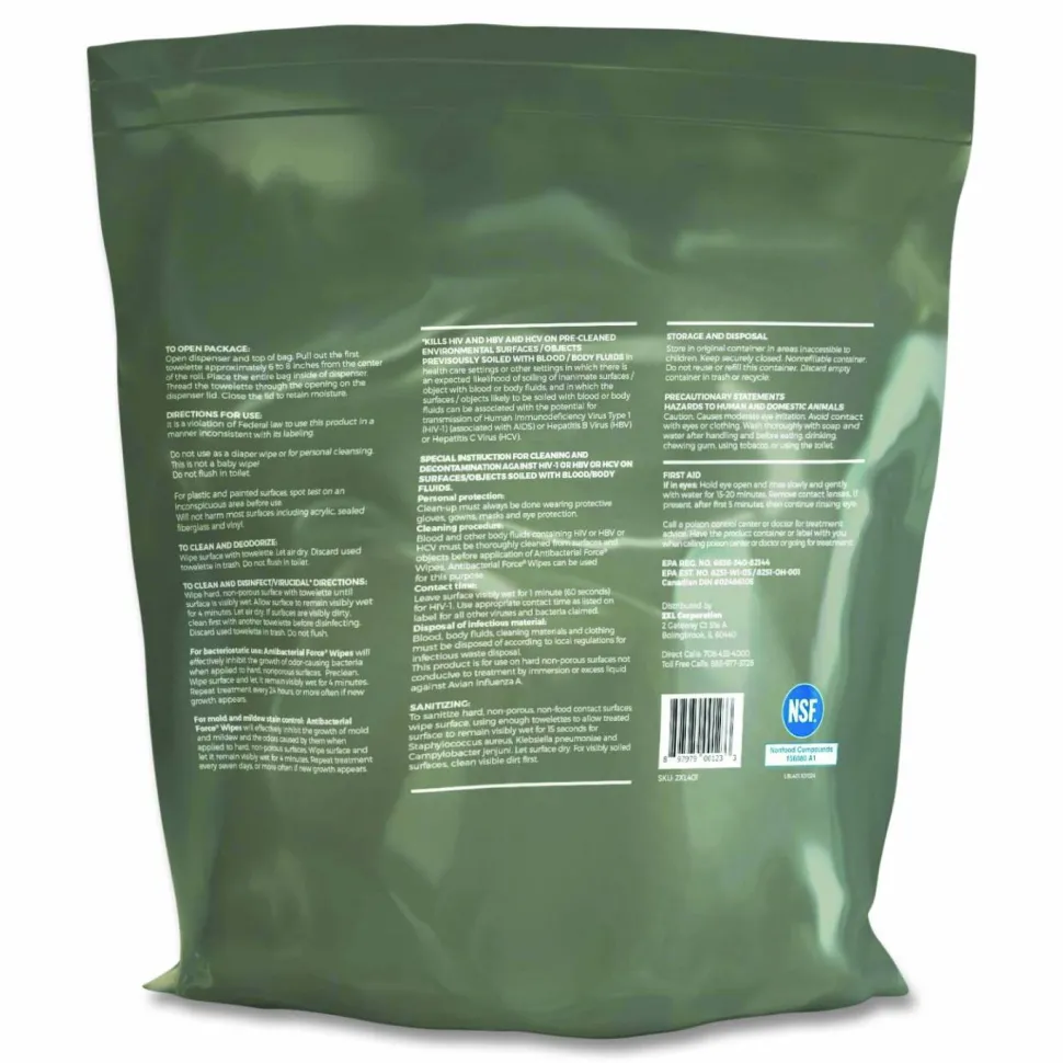 2XL FORCE Disinfecting Wipes Refill, 1-Ply, 6 x 8, Unscented, White, 900/Pack, 4 Packs/Carton