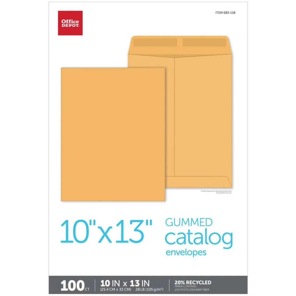 10" x 13" Manila Catalog Envelopes, Gummed Seal, Brown Kraft, Box Of 100