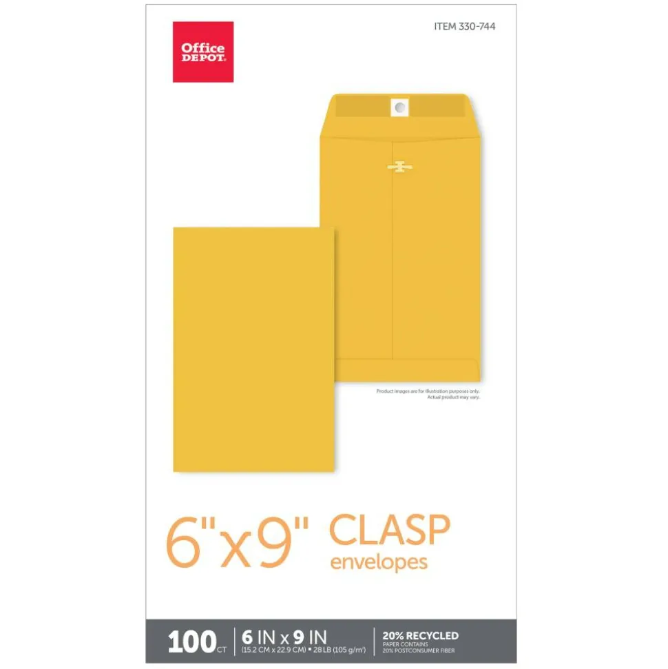 6" x 9" Manila Envelopes, Clasp Closure, Brown Kraft, Box Of 100