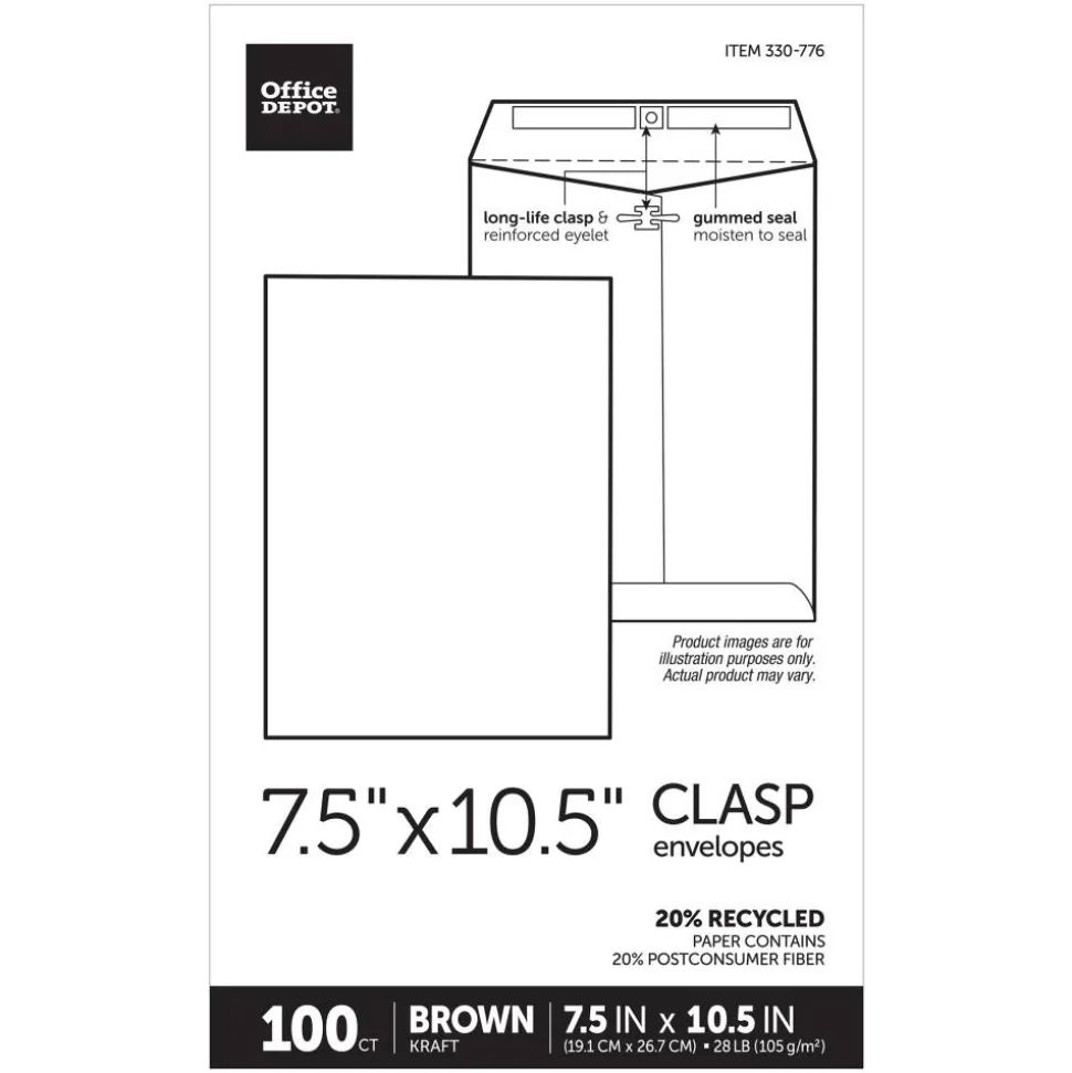 7-1/2" x 10-1/2" Manila Envelopes, Clasp Closure, Brown Kraft, Box Of 100