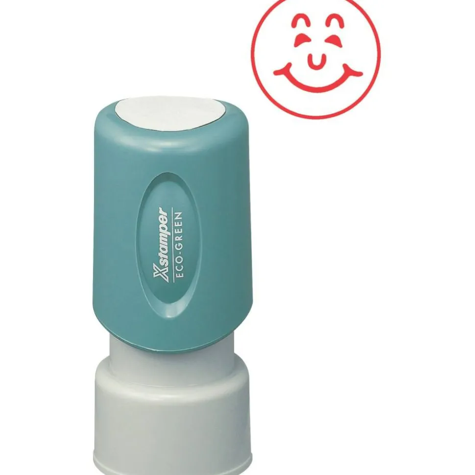 Xstamper One-Color Specialty Stamp, Round, "Happy Face", Red