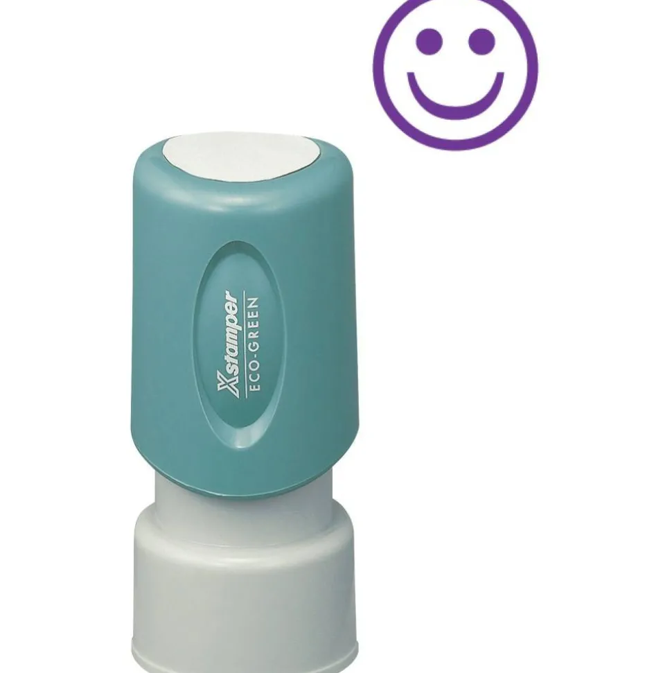 Xstamper Pre-Inked Specialty Smiley Face Stamp, 65% Recycled, 100000 Impressions, Blue