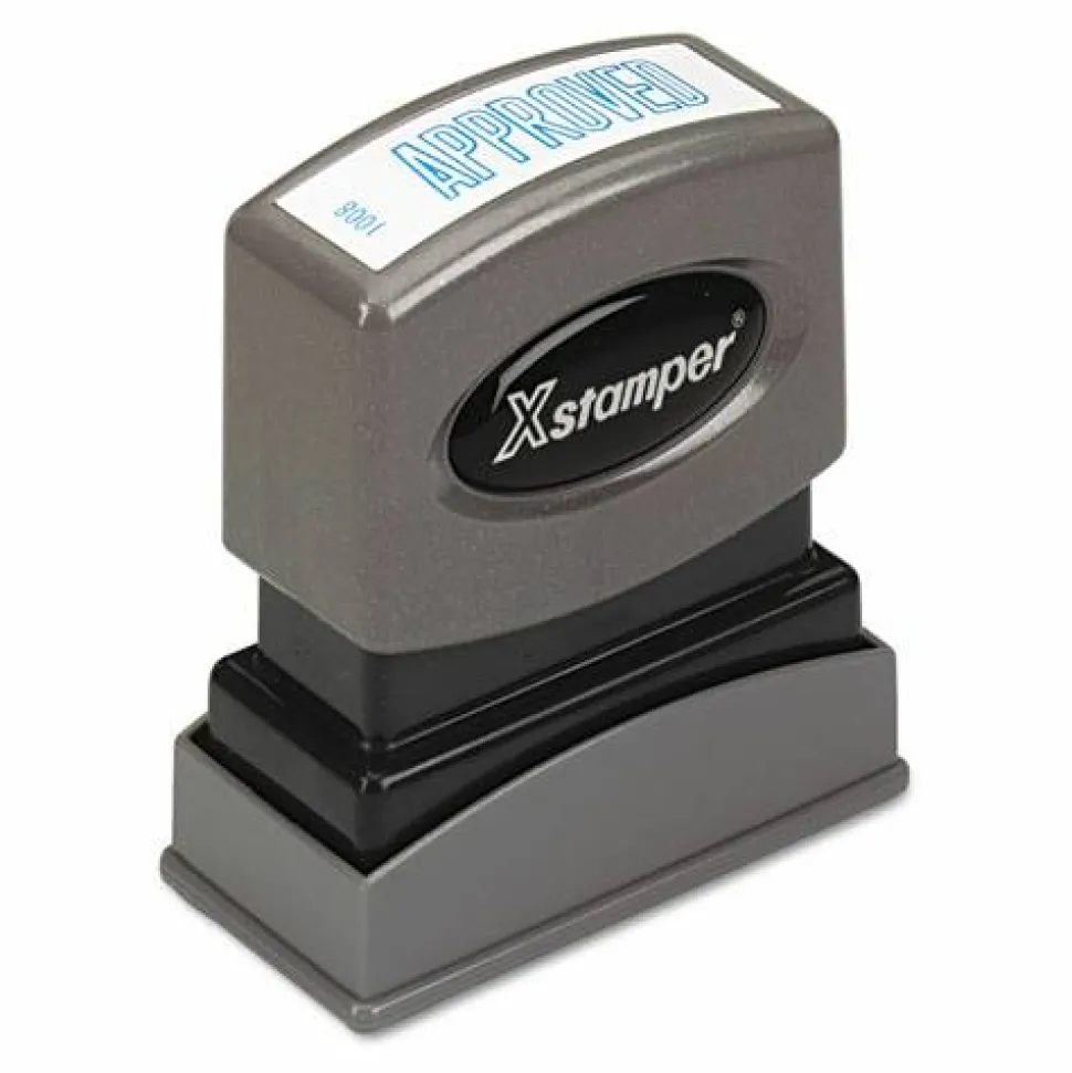 Xstamper One-Color Title Stamp, Pre-Inked, "Approved", Blue