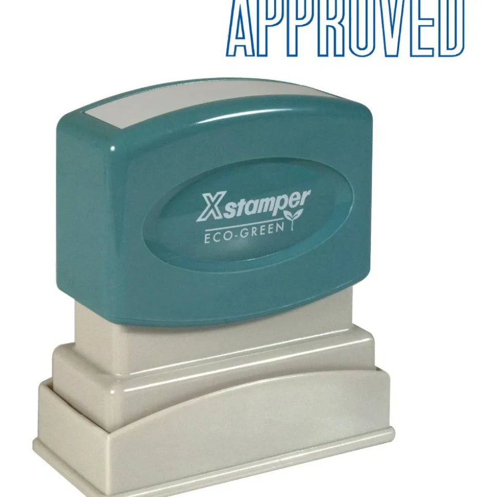 Xstamper One-Color Title Stamp, Pre-Inked, "Approved", Blue