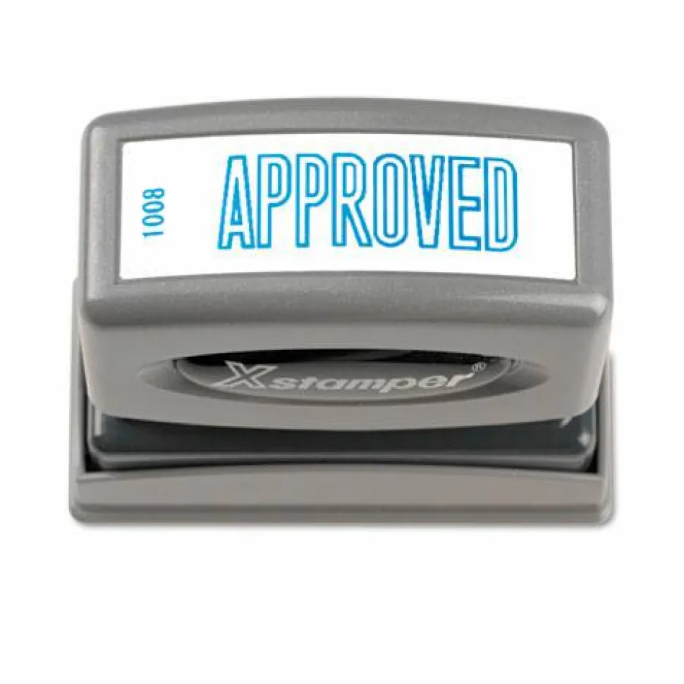 Xstamper One-Color Title Stamp, Pre-Inked, "Approved", Blue