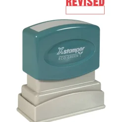 Xstamper One-Color Title Stamp, Pre-Inked, "Revised", Red