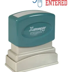 Xstamper Pre-Inked, Re-Inkable Two-Color Title Stamp, "Entered"