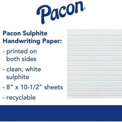 Zaner-Bloser Pacon Broken Midline Sulphite Paper - 500 Sheets - 0.50" Ruled - 8" x 10 1/2" Sheet Size - White Paper - 500 / Ream