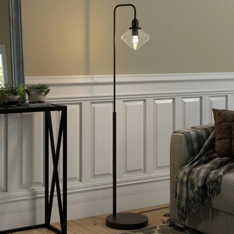Zariza Arc Floor Lamp with Glass Shade in Blackened Bronze/Clear