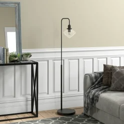 Zariza Arc Floor Lamp with Glass Shade in Blackened Bronze/Clear