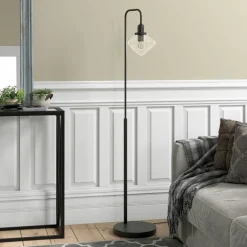 Zariza Arc Floor Lamp with Glass Shade in Blackened Bronze/Clear