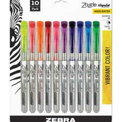 Zebra Pen Zazzle Brights All-Purpose Highlighters, Pack Of 10, Chisel Point, Assorted Colors
