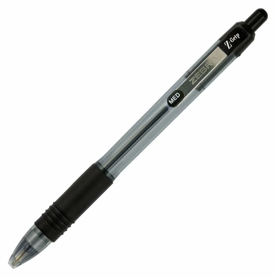 Zebra Pen Z-Grip Retractable Ballpoint Pens, Pack Of 24, Medium Point, 1.0 mm, Clear Barrel, Black Ink