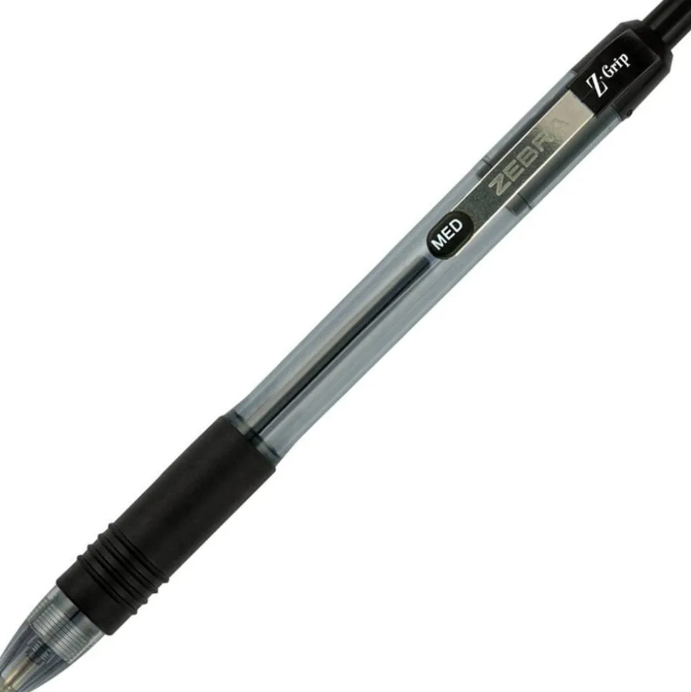 Zebra Pen Z-Grip Retractable Ballpoint Pens, Pack Of 24, Medium Point, 1.0 mm, Clear Barrel, Black Ink