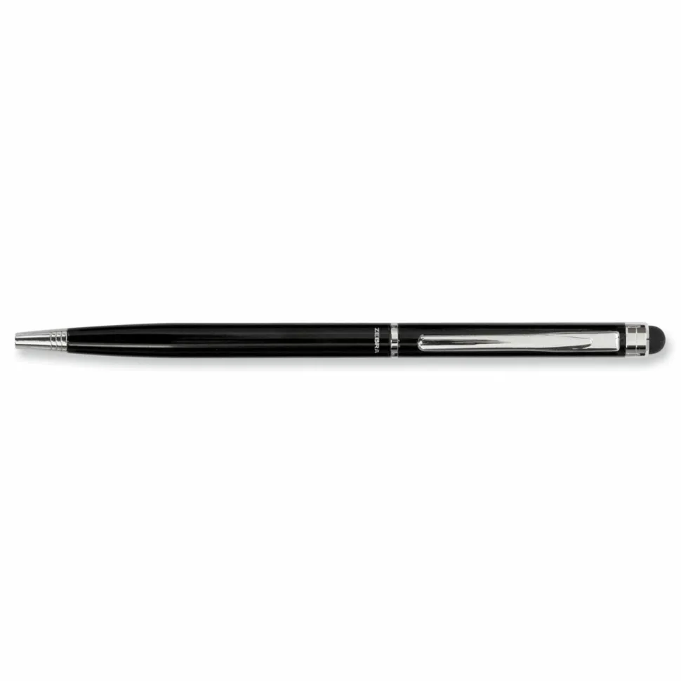 Zebra Pen Retractable Ballpoint Pen With Stylus, Fine Point, 0.7 mm, Black Barrel, Black Ink