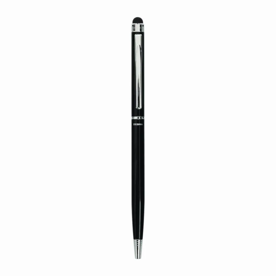 Zebra Pen Retractable Ballpoint Pen With Stylus, Fine Point, 0.7 mm, Black Barrel, Black Ink