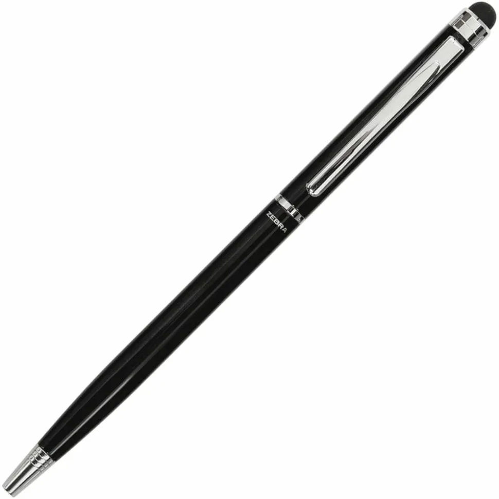 Zebra Pen Retractable Ballpoint Pen With Stylus, Fine Point, 0.7 mm, Black Barrel, Black Ink