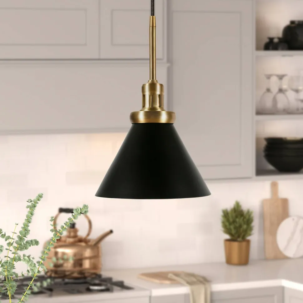 Zeno 8.5" Wide Pendant with Metal Shade in Blackened Bronze/Blackened Bronze