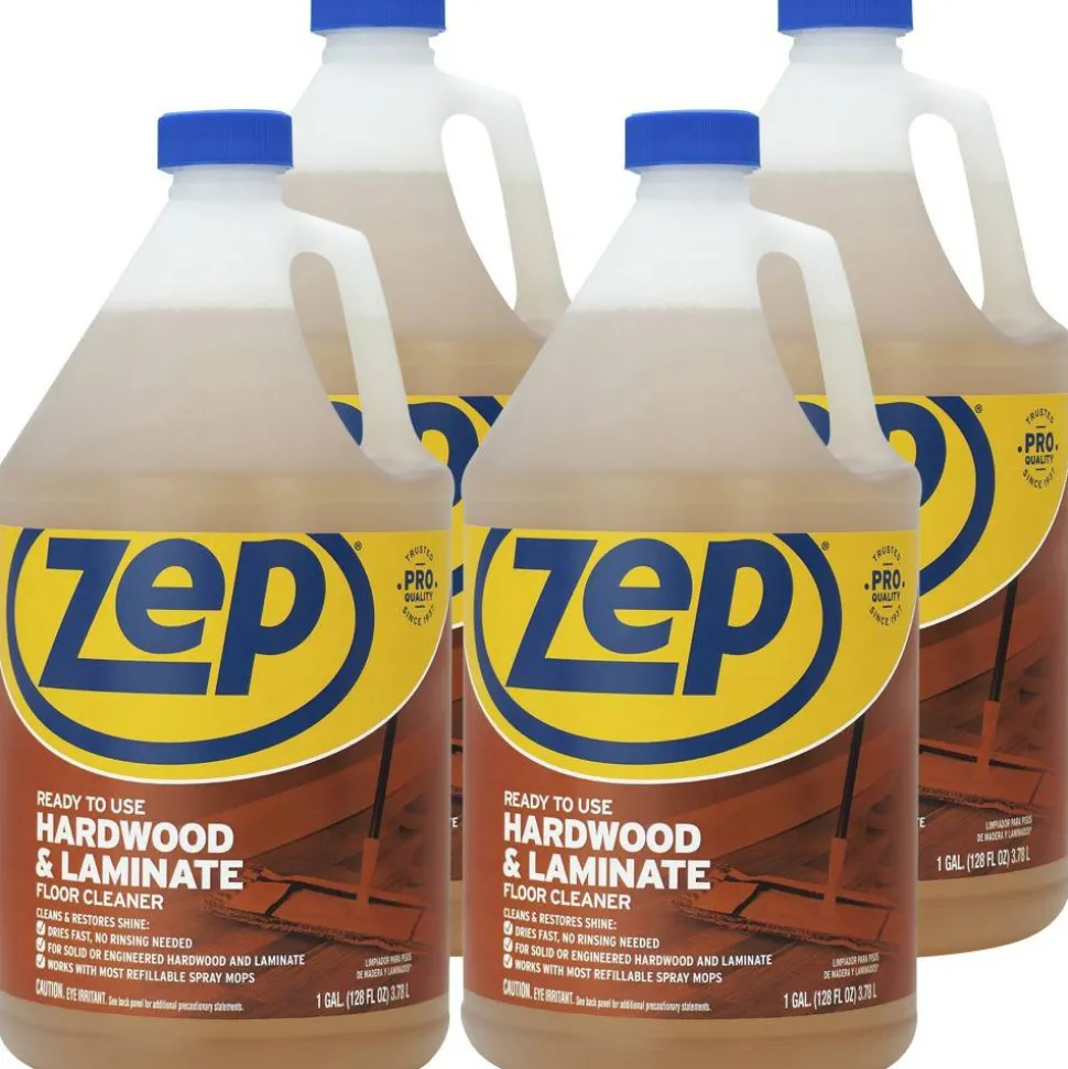 Zep Hardwood & Laminate Floor Cleaner - 128 fl oz (4 quart) - Fresh Scent - Non-sticky - Brown Bottle - 4 / Carton