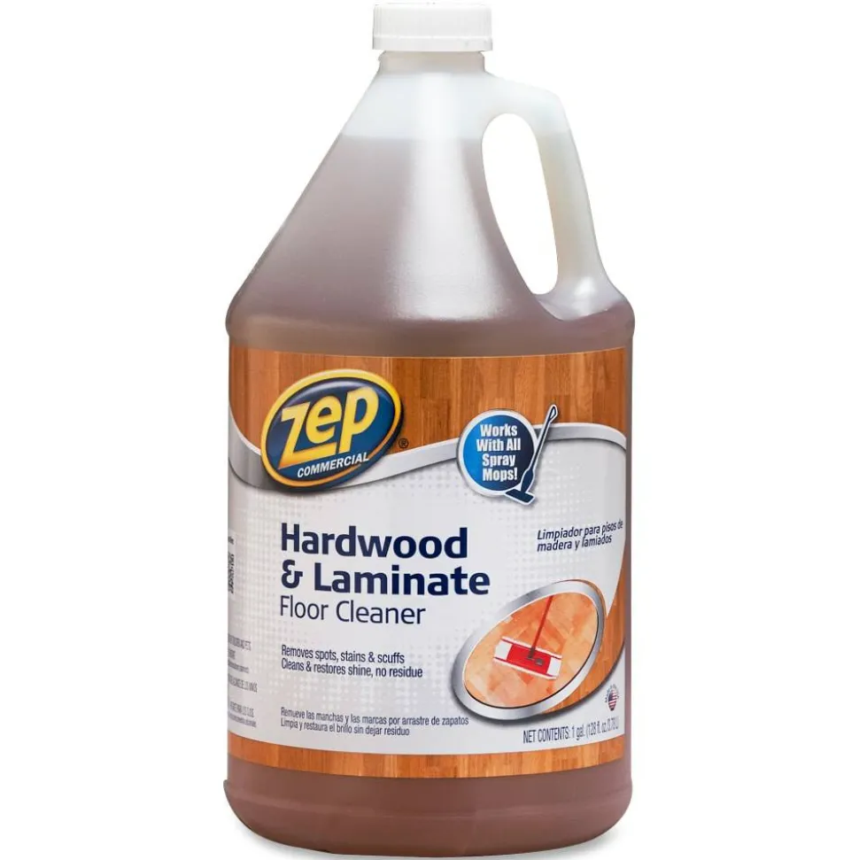Zep Hardwood & Laminate Floor Cleaner - 128 fl oz (4 quart) - Fresh Scent - Non-sticky - Brown Bottle - 4 / Carton