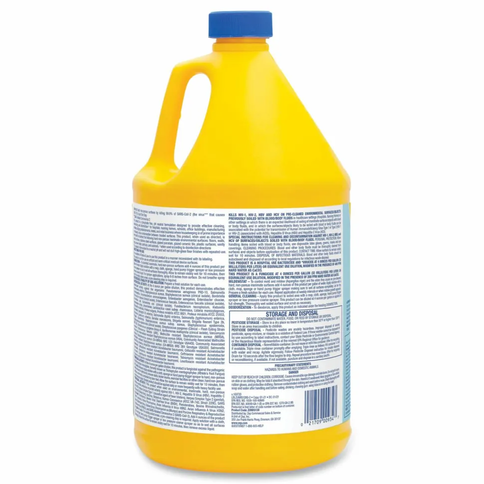 Zep No-Rinse Floor Disinfectant - 128 fl oz (4 quart) - Disinfectant, Deodorize - Blue - 4 / Carton
