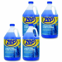 Zep Streak-Free Liquid Glass Cleaner, 128 Oz Bottle, Blue, Box Of 4