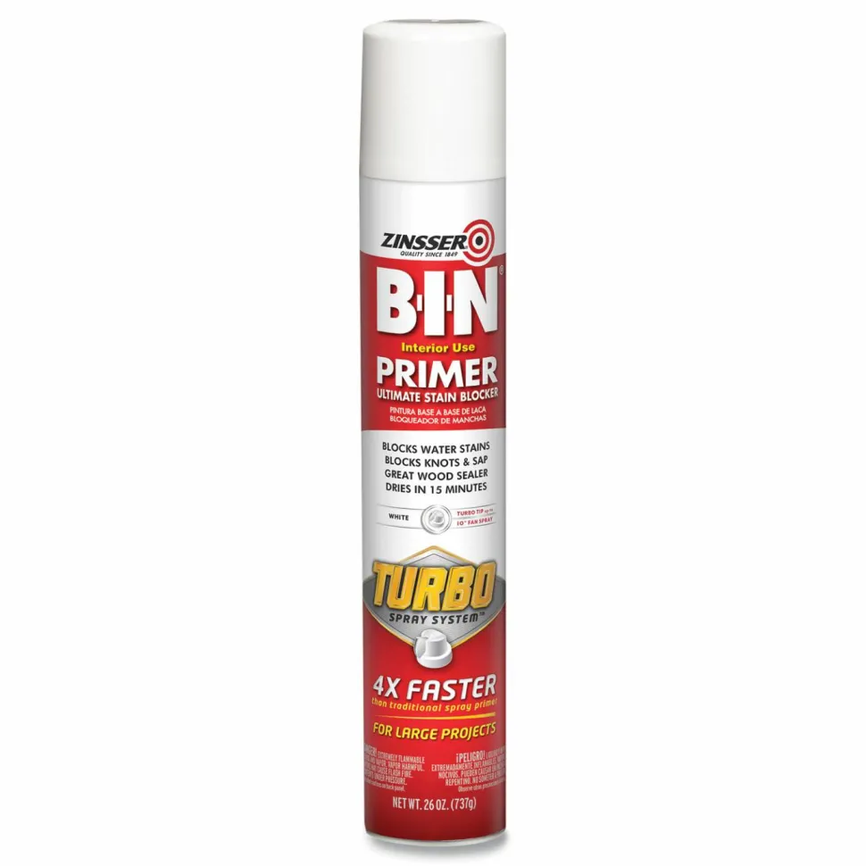 Zinsser BIN Aerosol Primer with Turbo Spray System, Interior, Flat White, 26 oz Aerosol Can, 6/Carton