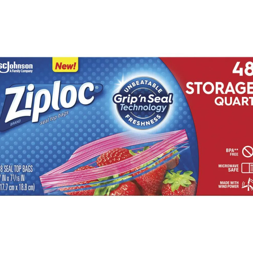 Ziploc Brand Seal Top Quart Storage Bags, 48 Bags