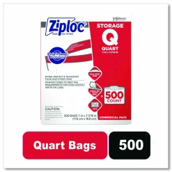Ziploc Double Zipper Storage Bags, Quart, 7" x 7.75", Clear, 500/Box