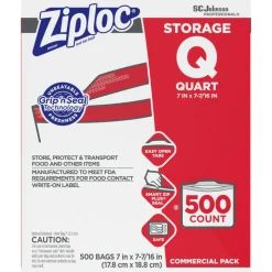 Ziploc Double Zipper Storage Bags, Quart, 7