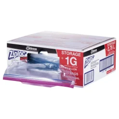 Ziploc Double Zipper Storage Bags, Triple System Seal, Gallon, 10.56" x 10.75", Clear, 250/Box