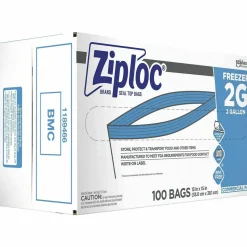 Ziploc Zipper Freezer Bags, 2 gal, 13" x 15.5", Clear, 100/Carton