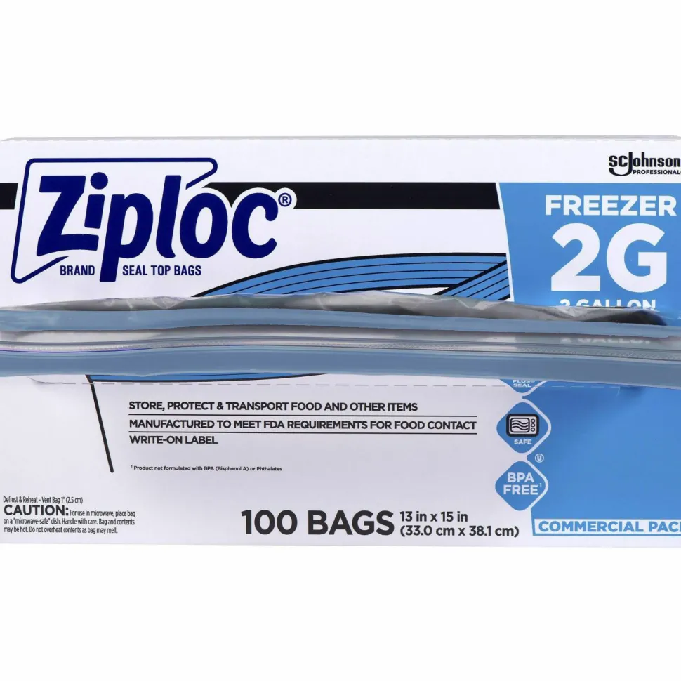 Ziploc Zipper Freezer Bags, 2 gal, 13" x 15.5", Clear, 100/Carton