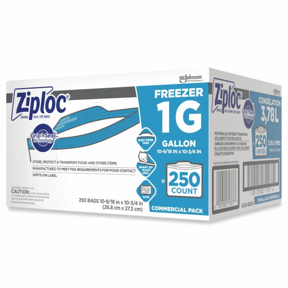 Ziploc Freezer And Storage Bags, 1 Gallon, Box Of 250 Bags