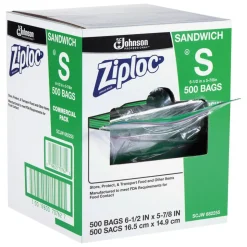 Ziploc Resealable Sandwich Bags, 6.5" x 6", Clear, 500/Box