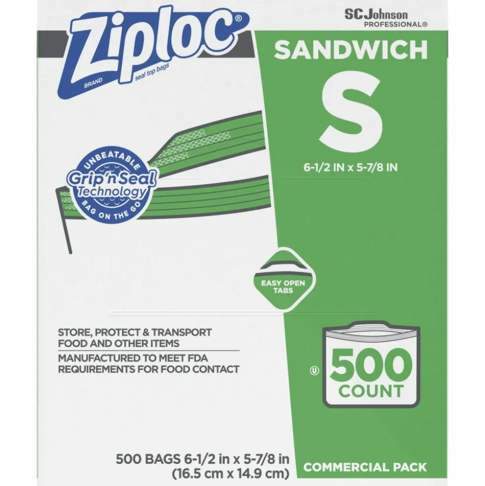 Ziploc Resealable Sandwich Bags, 6.5" x 6", Clear, 500/Box