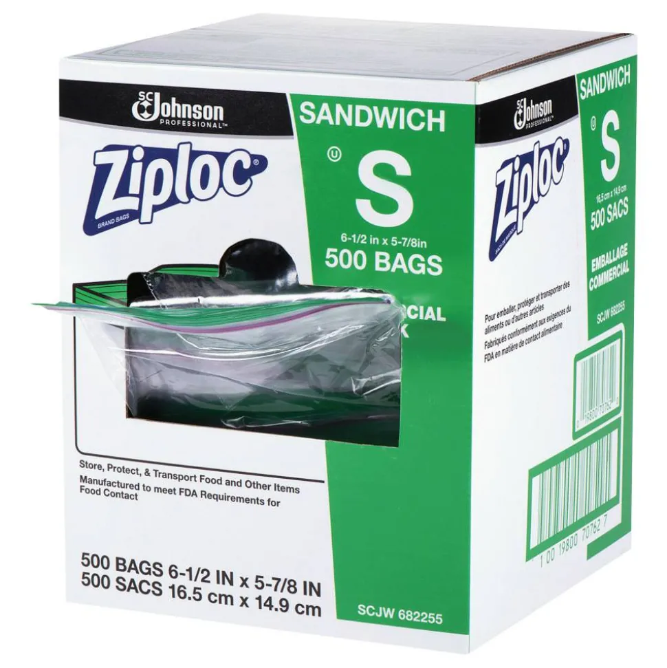 Ziploc Resealable Sandwich Bags, 6.5" x 6", Clear, 500/Box