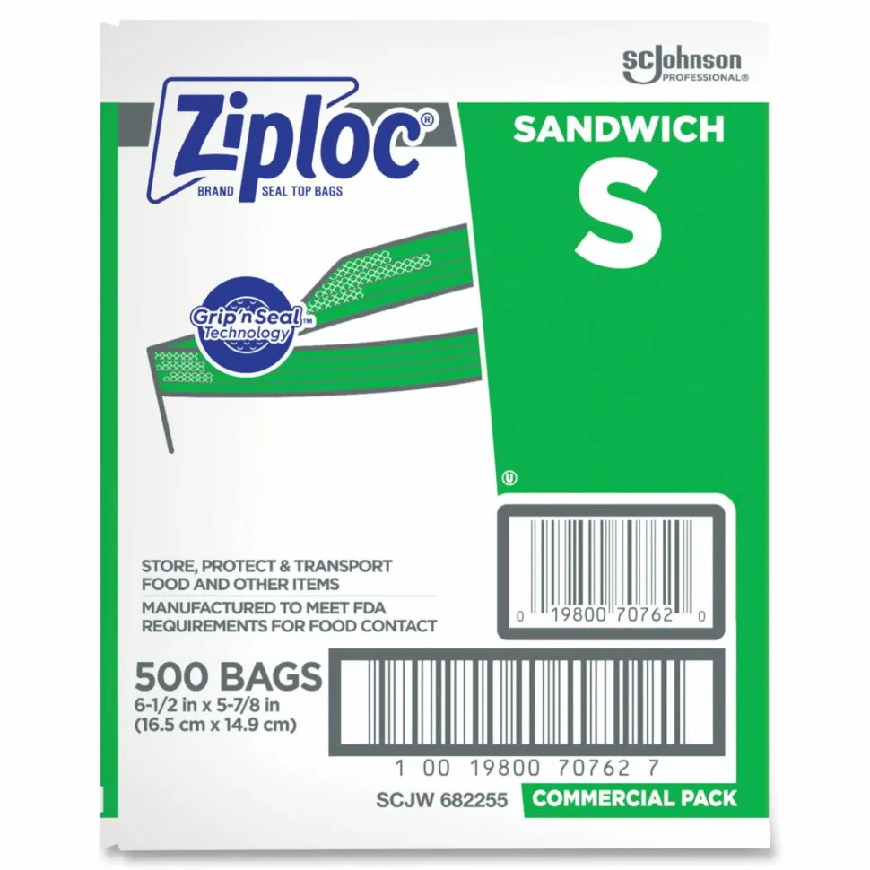 Ziploc Resealable Sandwich Bags, 6.5" x 6", Clear, 500/Box