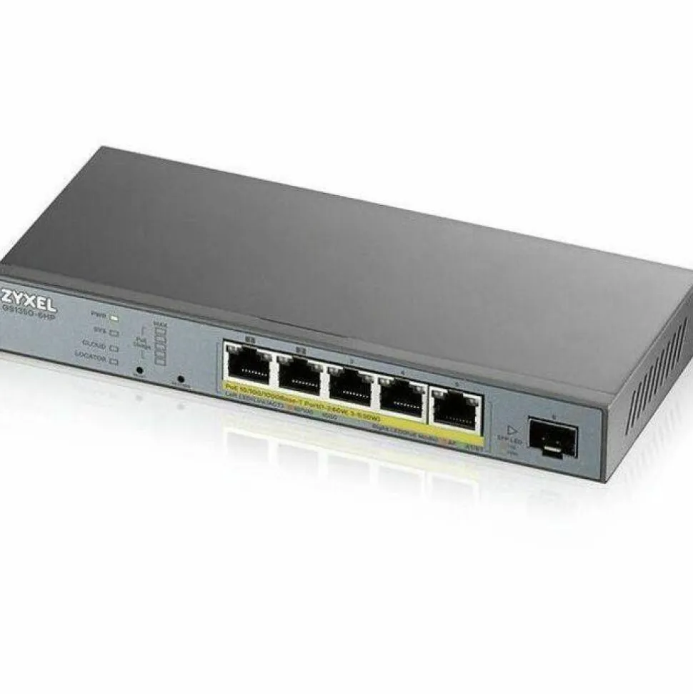 ZYXEL GS1350-6HP 5-Port Gigabit Smart Nebula Cloud Managed PoE Switch | 3 PoE+ / 2 PoE++ Ports at 60W with 1 SFP Uplink